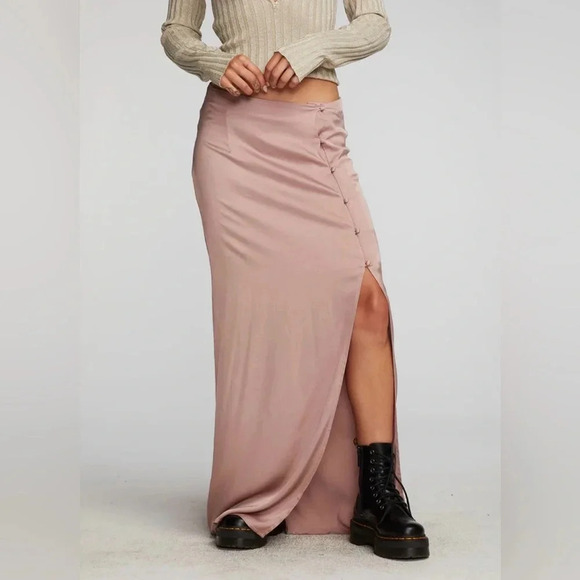 SOLD….CHASER STRETCH SILKY WOVEN MAXI SKIRT BUTTON FRONT SMALL NEW WITH TAGS - Picture 1 of 8